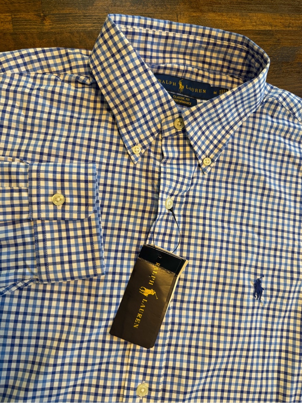 Polo Ralph Lauren Performance Fit Plaid Long Sleeve Shirt Blue Check Mens M NWT